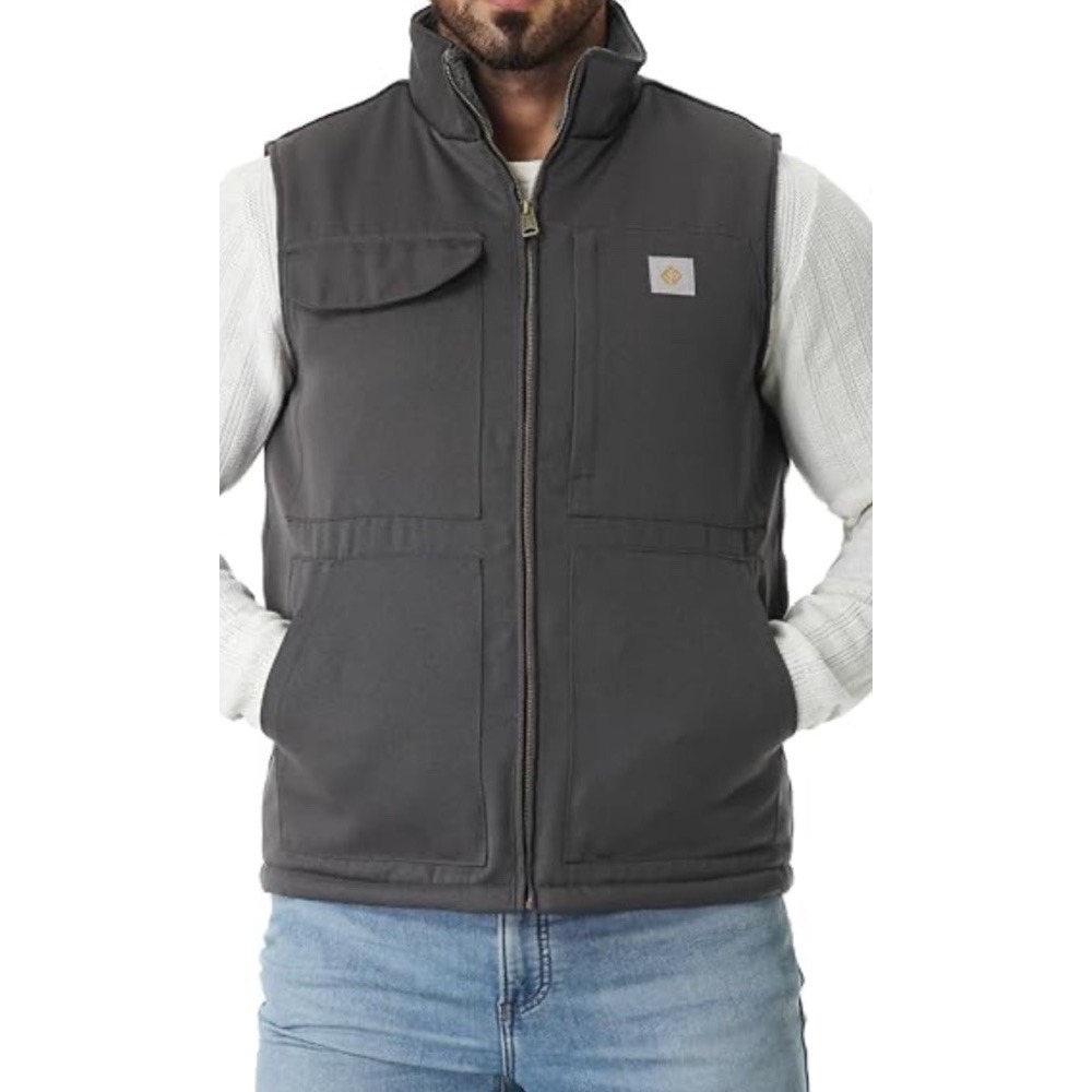 URBAN OUTDOOR Mens Large Gray Sherpa  Lined Workwear Utility Vest Tactical Style